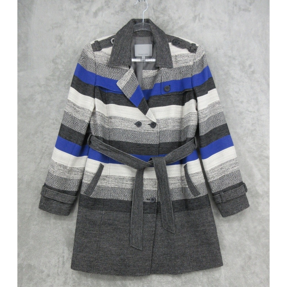 Classiques Entier Peacoat Womens Large Wool‎ Blend Belted Striped Office Pockets
